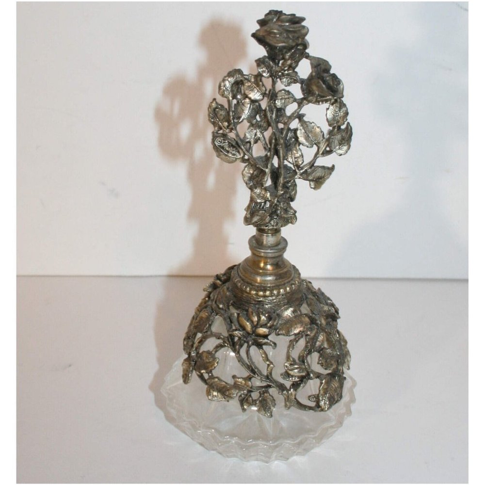 Vtg. Matson Rose Floral Ormolu Perfume Bottle With Dauber Signed